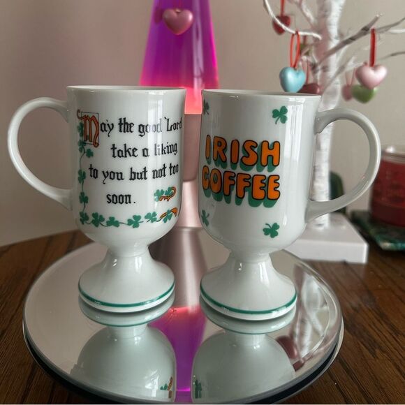 GIVEAWAY 1970’s vintage Enesco Pair Irish Coffee Glasses Irish Blessing - Picture 1 of 4